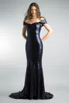 Basix Black Label Off Shoulder Sequined Gown