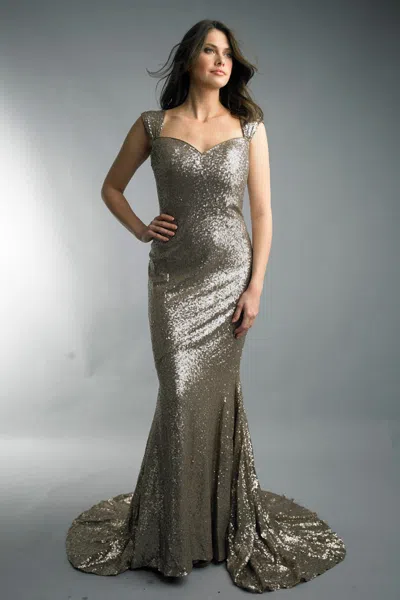 Basix Black Label Off Shoulder Sequined Gown In Gray