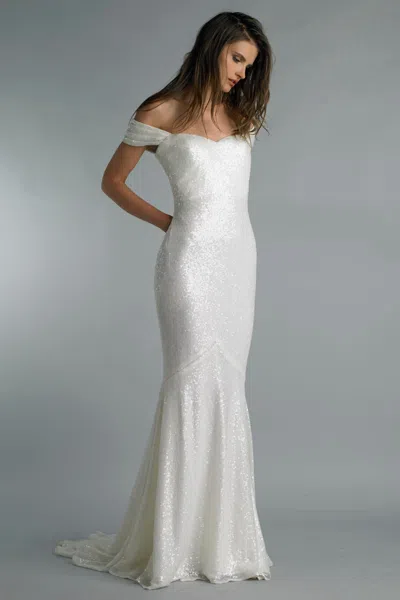 Basix Black Label Off Shoulder Sequined Gown In White