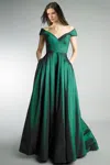 Basix Black Label Off The Shoulder Gown In Green