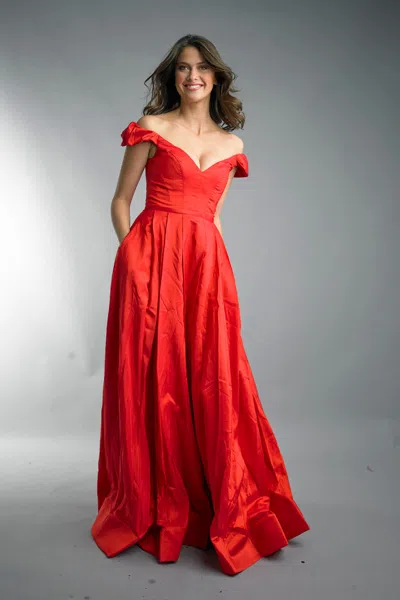Basix Black Label Off The Shoulder Gown In Red