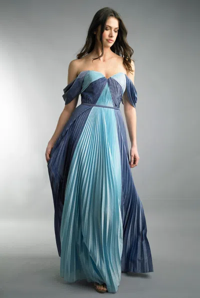 Basix Black Label Ombré Pleated Off-shoulder Gown In Multi