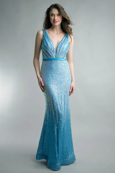 Basix Black Label Ombre Sequin Gown In Blue
