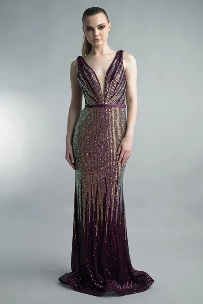 Basix Black Label Ombre Sequin Gown In Purple