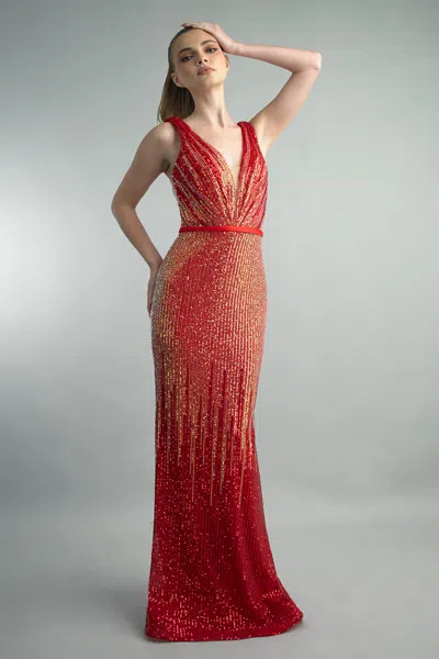 Basix Black Label Ombre Sequin Gown In Red