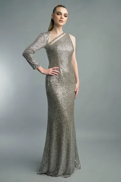 Basix Black Label One Shoulder Evening Dress In Silver