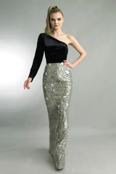Basix Black Label One-shoulder Sequin Column Gown In Black