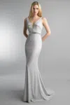 Basix Black Label Open Back V Neck Beaded Gown