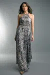 Basix Black Label Paisley Halter Gown In Gray