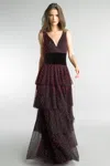 Basix Black Label Pearl Embellished Multi Tier Gown In Red