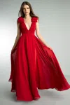 Basix Black Label Pleated Deep V Gown
