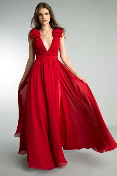 Basix Black Label Pleated Deep V Gown
