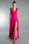 Basix Black Label Pleated Deep V Gown In Pink