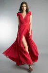 Basix Black Label Pleated Deep V Gown In Red