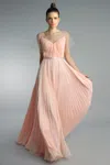 Basix Black Label Pleated Evening Dress With Sheer Capelet
