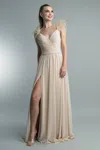 Basix Black Label Pleated Sweetheart Feather Gown