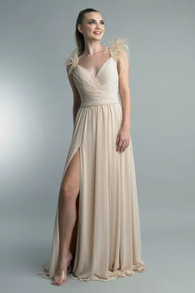 Basix Black Label Pleated Sweetheart Feather Gown