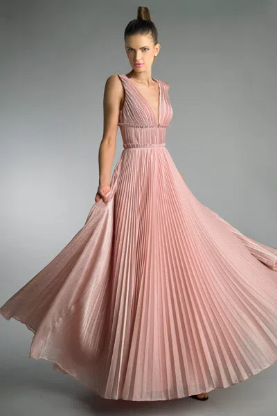 Basix Black Label Pleated V Neck Evening Gown In Multi