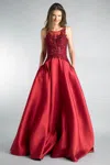 Basix Black Label Plunge Back Evening Gown In Red