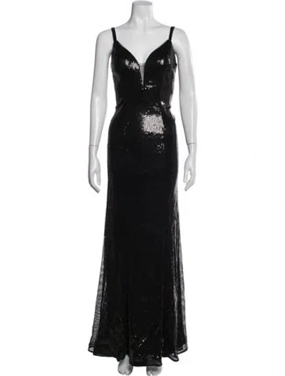Pre-owned Basix Black Label Plunge Neckline Long Dress In Black
