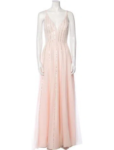 Pre-owned Basix Black Label Plunge Neckline Long Dress W/ Tags In Pink