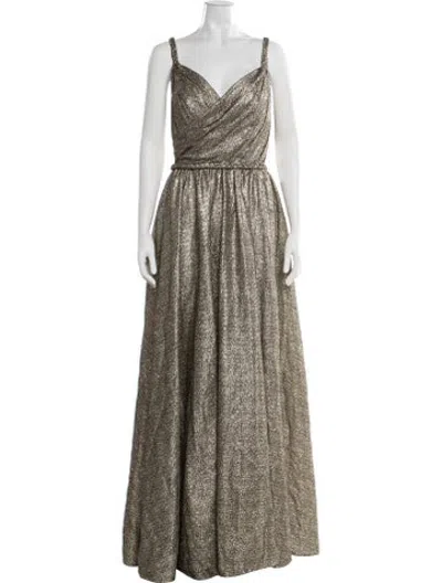 Pre-owned Basix Black Label Printed Long Dress W/ Tags In Gold