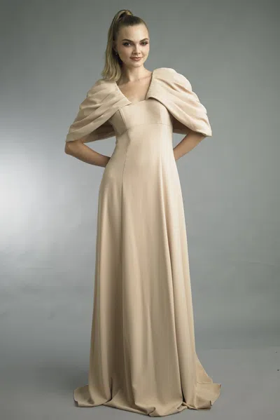 Basix Black Label Puff Sleeve A-line Gown In Neutral