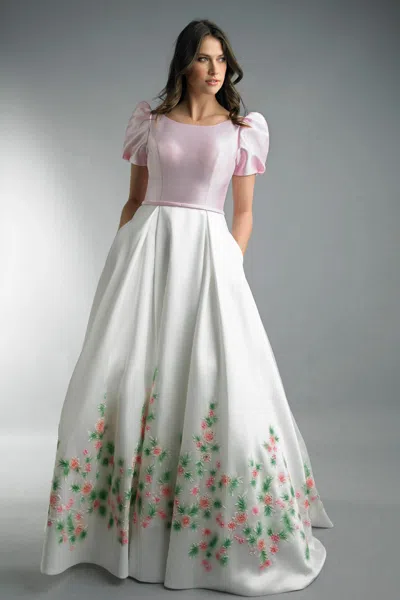 Basix Black Label Puffed Sleeve Floral Ballgown In Multi