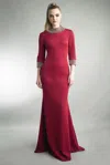 Basix Black Label Quarter Sleeve Gown With Embellishments In Red