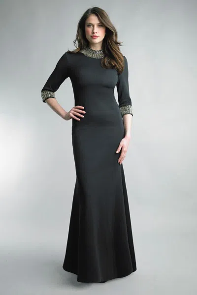Basix Black Label Quarter Sleeves Gown With Embellishment In Black