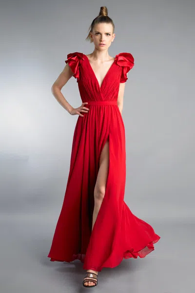 Basix Black Label Ruffle Collar Evening Dress In Red