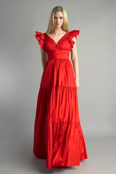 Basix Black Label Ruffle Shoulder Evening Dress