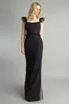 Basix Black Label Ruffle Shoulder Evening Dress In Black