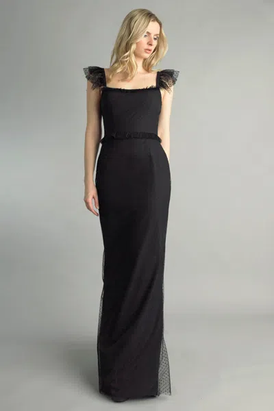 Basix Black Label Ruffle Shoulder Evening Dress