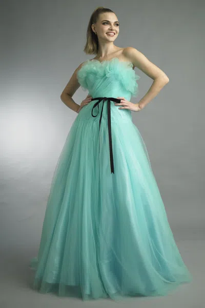 Basix Black Label Ruffled Tulle Ball Gown In Green