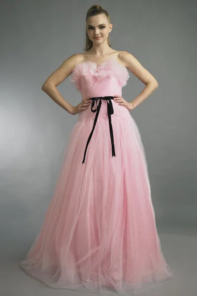 Basix Black Label Ruffled Tulle Ball Gown In Pink