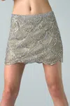 Basix Black Label Scalloped Motic Sequin Shorts In Gray