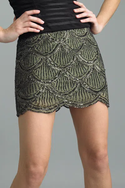 Basix Black Label Scalloped Motic Sequin Shorts In Green