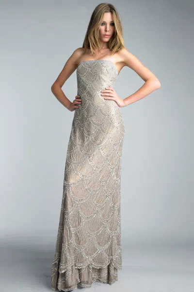 Basix Black Label Scalloped Motif Strapless Evening Dress