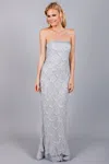 Basix Black Label Scalloped Motif Strapless Evening Dress In Gray