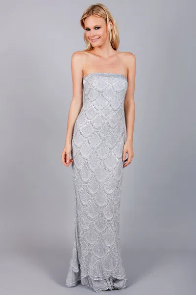 Basix Black Label Scalloped Motif Strapless Evening Dress In Gray