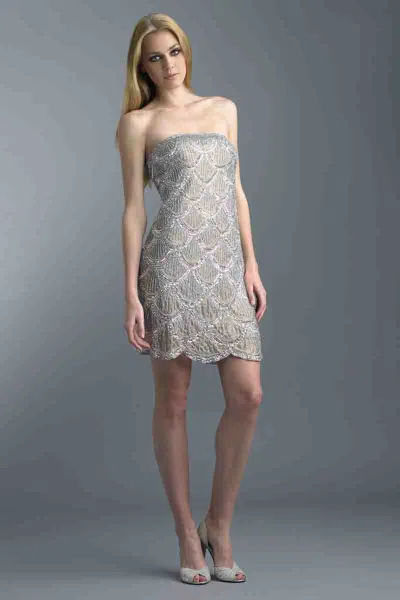 Basix Black Label Scalloped Strapless Cocktail Dress In Gray