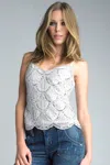 Basix Black Label Scalloped Top With Sequins Over Raw Silk In Silver
