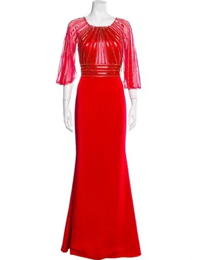 Pre-owned Basix Black Label Scoop Neck Long Dress In Red