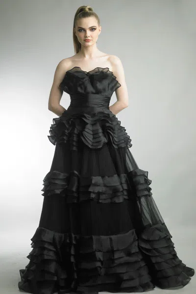 Basix Black Label Sculpted Ruffle Strapless Ballgown In Black