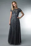 Basix Black Label Sequin Beaded Dress With Crystal Over Lace In Gray
