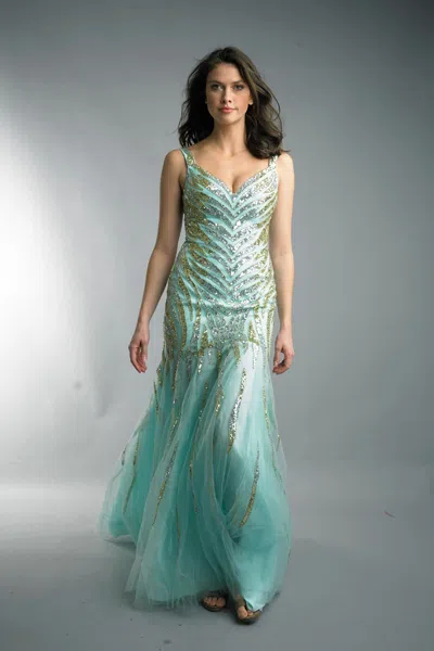 Basix Black Label Sequin Chevron Trumpet Gown In Blue