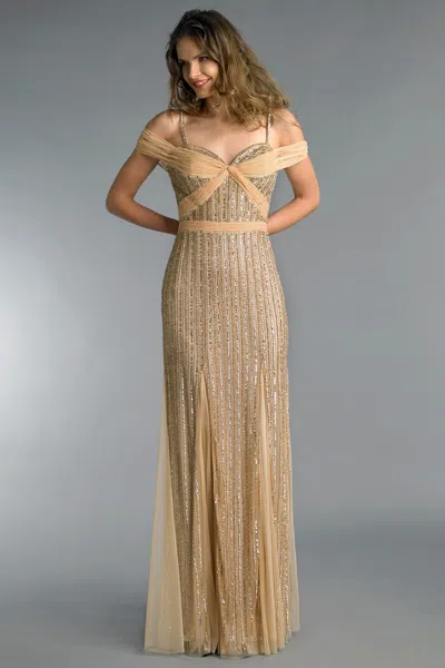Basix Black Label Sequin Cold Shoulder Godet Column Gown