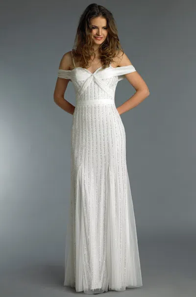 Basix Black Label Sequin Cold Shoulder Godet Column Gown In White
