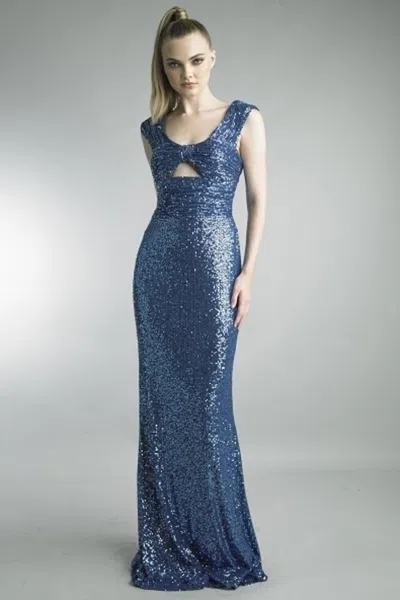 Basix Black Label Sequin Cutout Column Gown In Blue